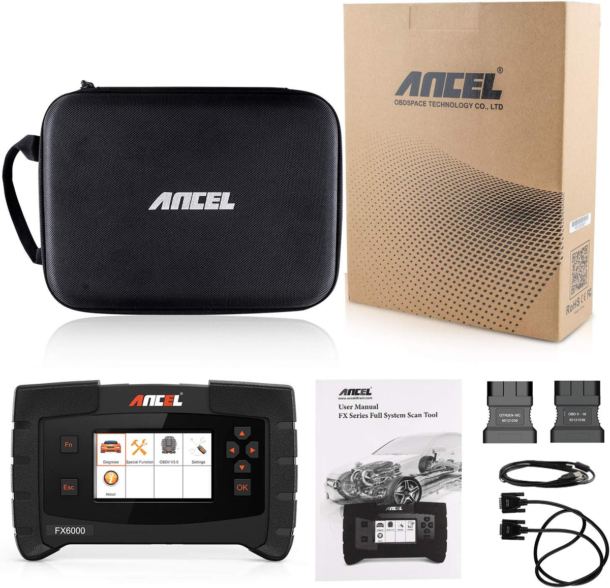 Ancel FX6000 Car Diagnostic Tool OBD2 Scanner ECU ABS ESP SAS EPB SRS DPF