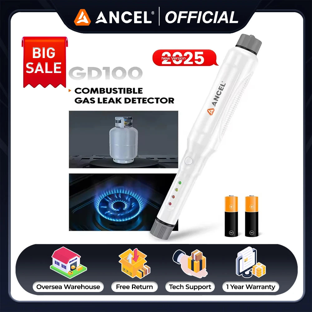 ANCEL GD100 Combustible Gas Leak Detector Pen Alarm 50–10000ppm Methane Tester