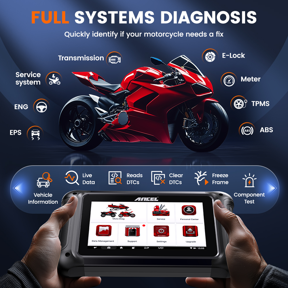 ANCEL MT700 PRO Motorcycle Full System Diagnostic Tool OBD2 Scanner