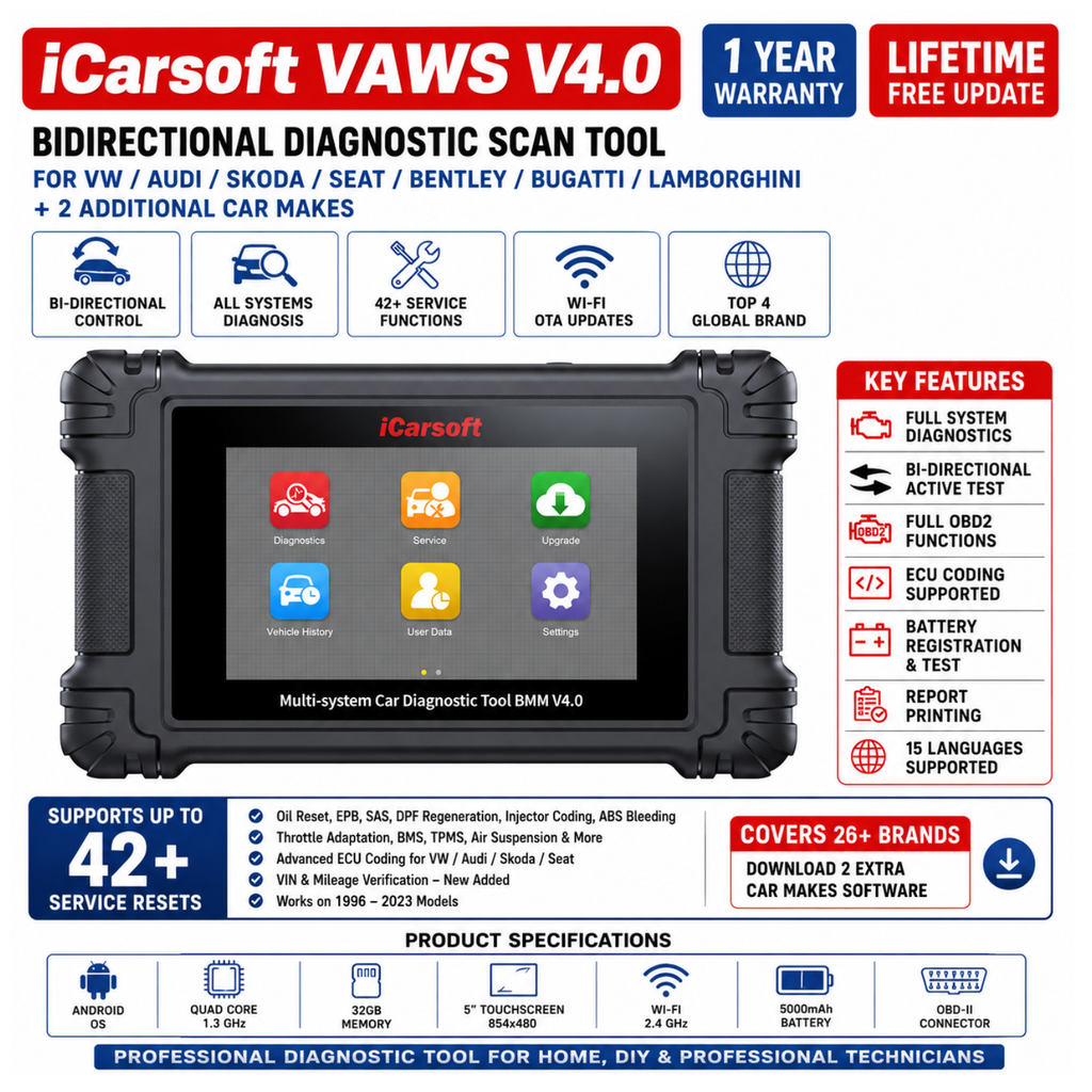 iCarsoft VAWS V4.0 VAG Group OBD2 Diagnostic Scanner ECU Coding Bidirectional Control