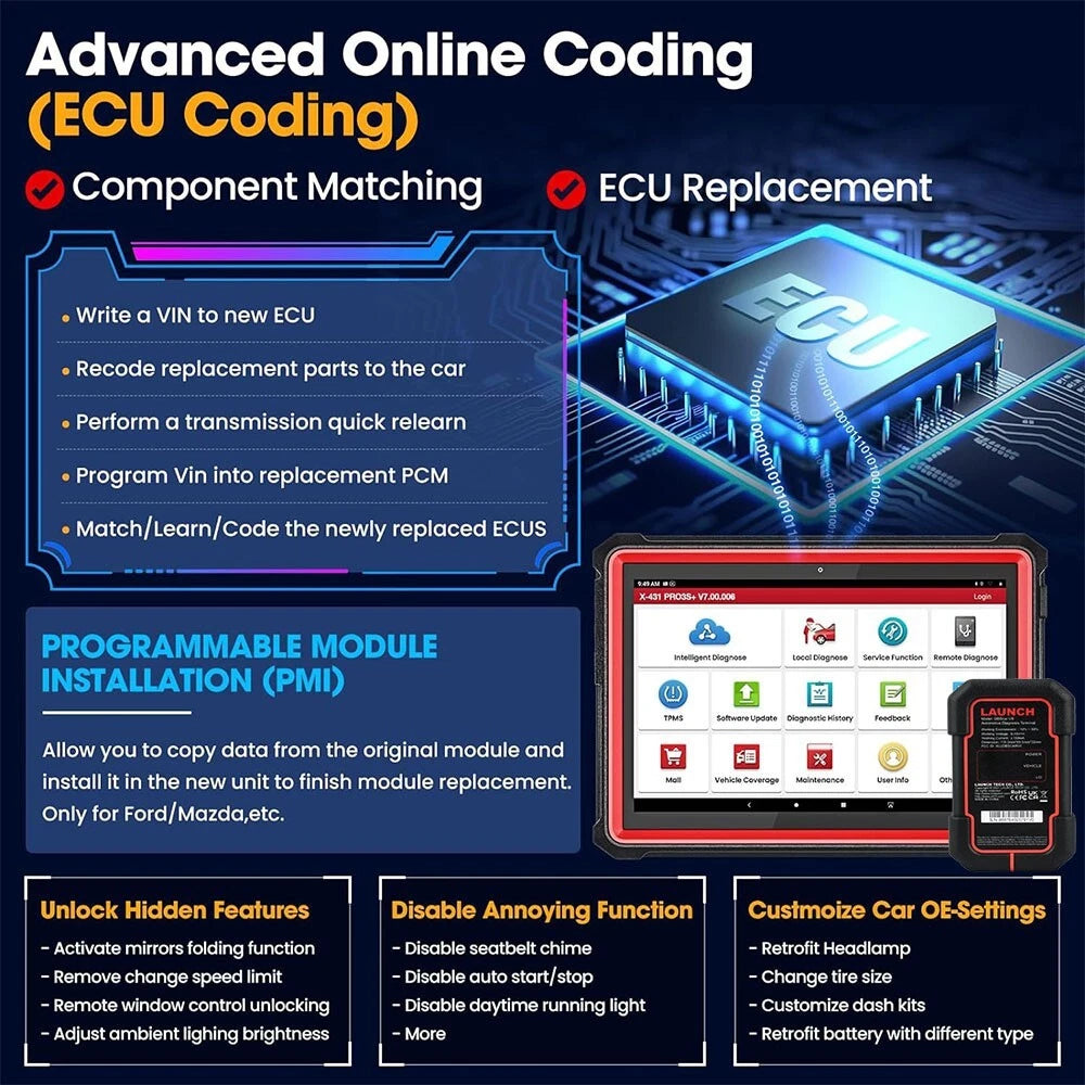LAUNCH X431 PRO3S+ V5.0  ECU Coding 55+ Service OBD2 Vehicle Diagnostic Scanner