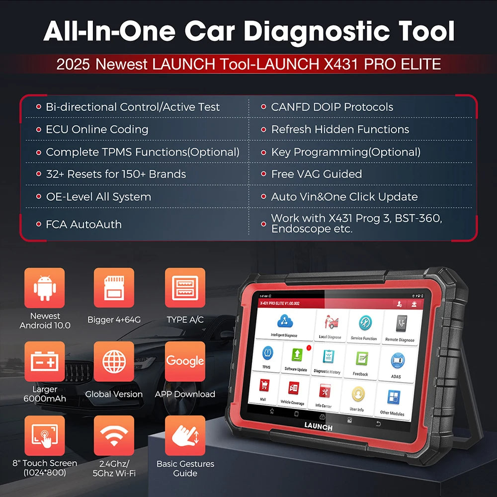 LAUNCH X431 PRO ELITE OBD II obd2 Car Diagnostic Scanner ECU Programming OEM .