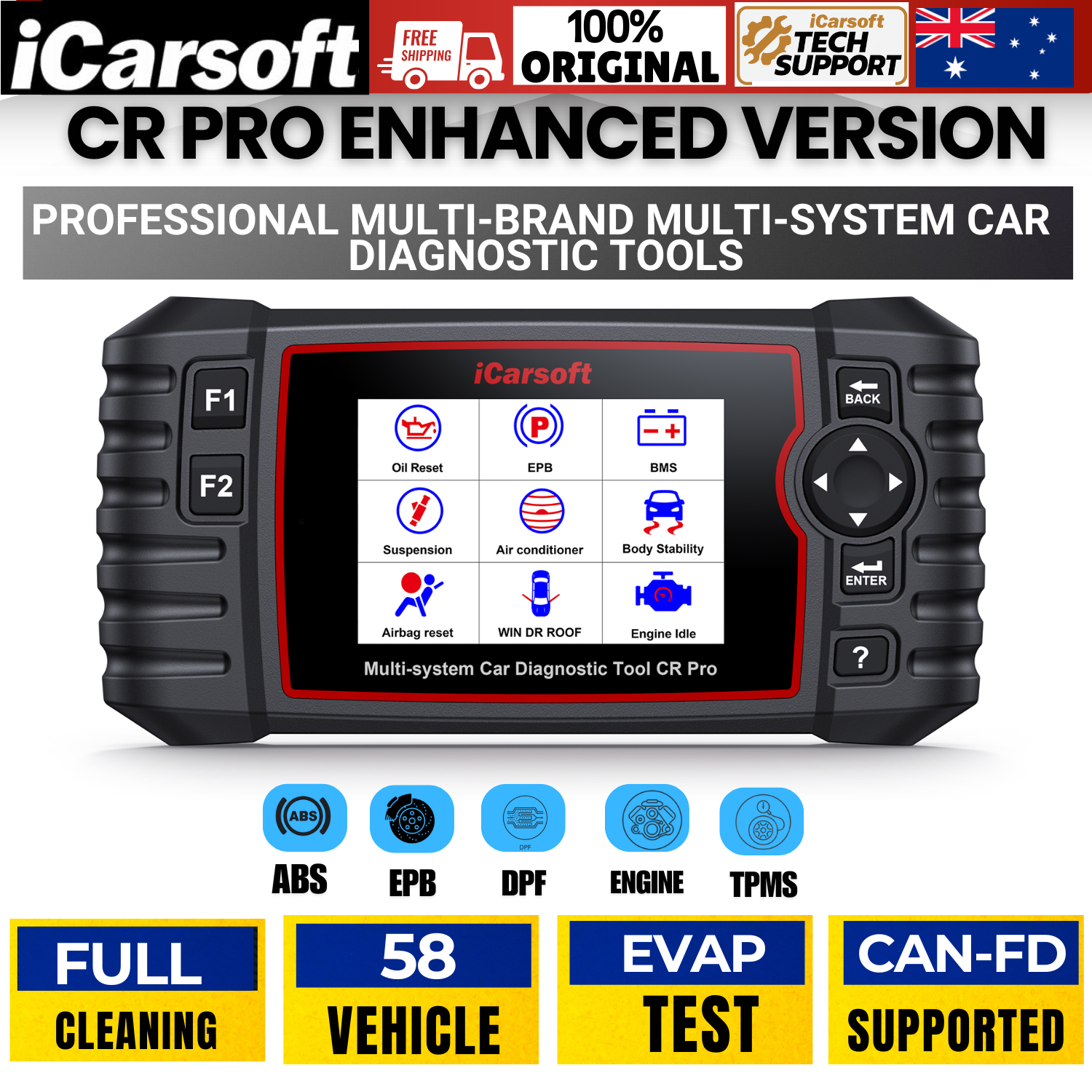iCarsoft CR Pro Enhanced All-System Diagnostic OBD2 Scanner 58 Brands CAN-FD Secondary image