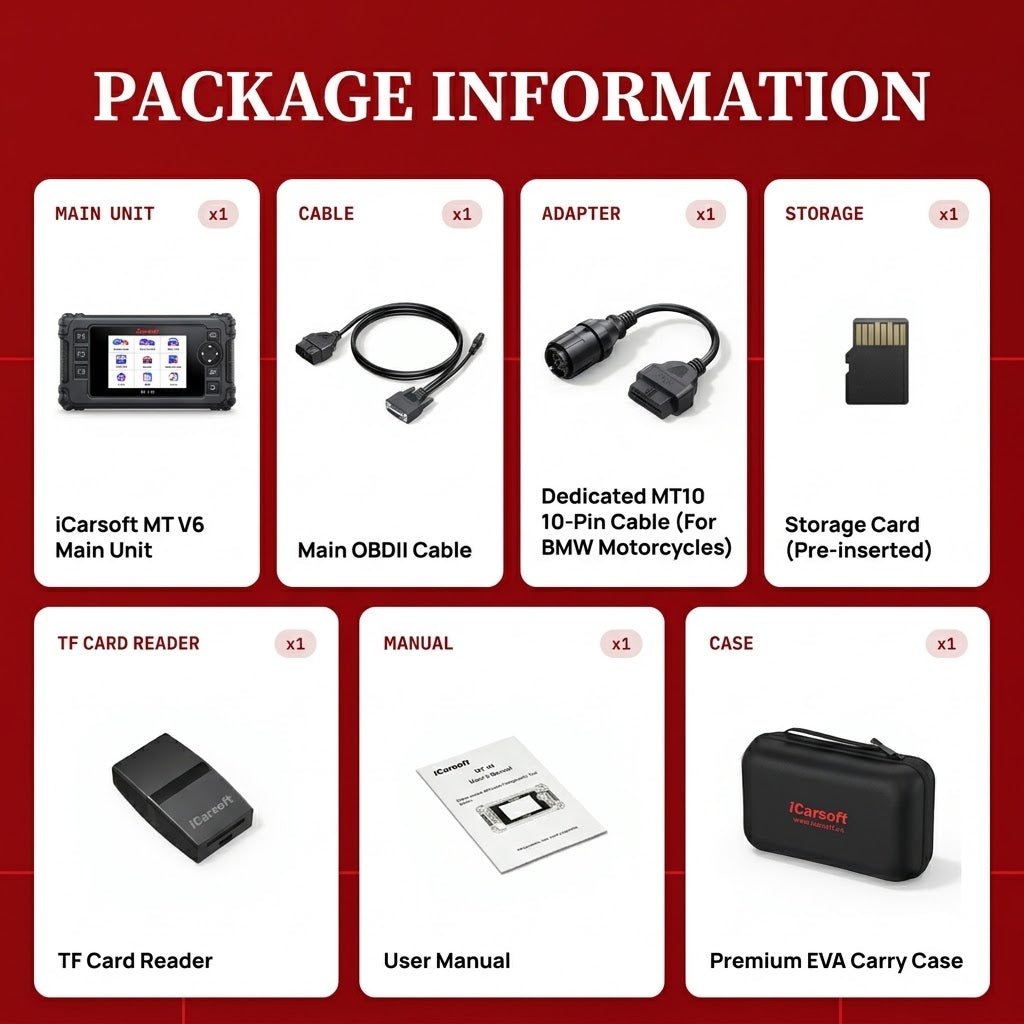 2026  iCarsoft MT V6 BMW Motorcycle Diagnostic Tool OBD2 Scanner MT01 MT10 Cable
