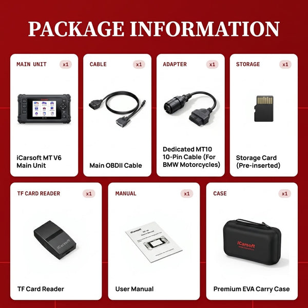 2026  iCarsoft MT V6 BMW Motorcycle Diagnostic Tool OBD2 Scanner MT01 MT10 Cable