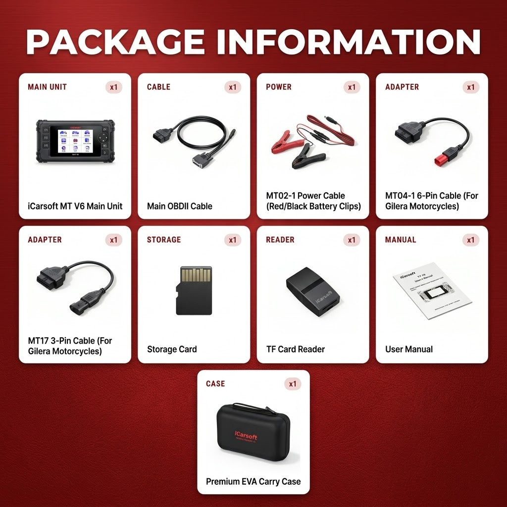 iCarsoft MT V6 for Gilera Full System ECU Reset ABS Bleed Throttle Live Graph