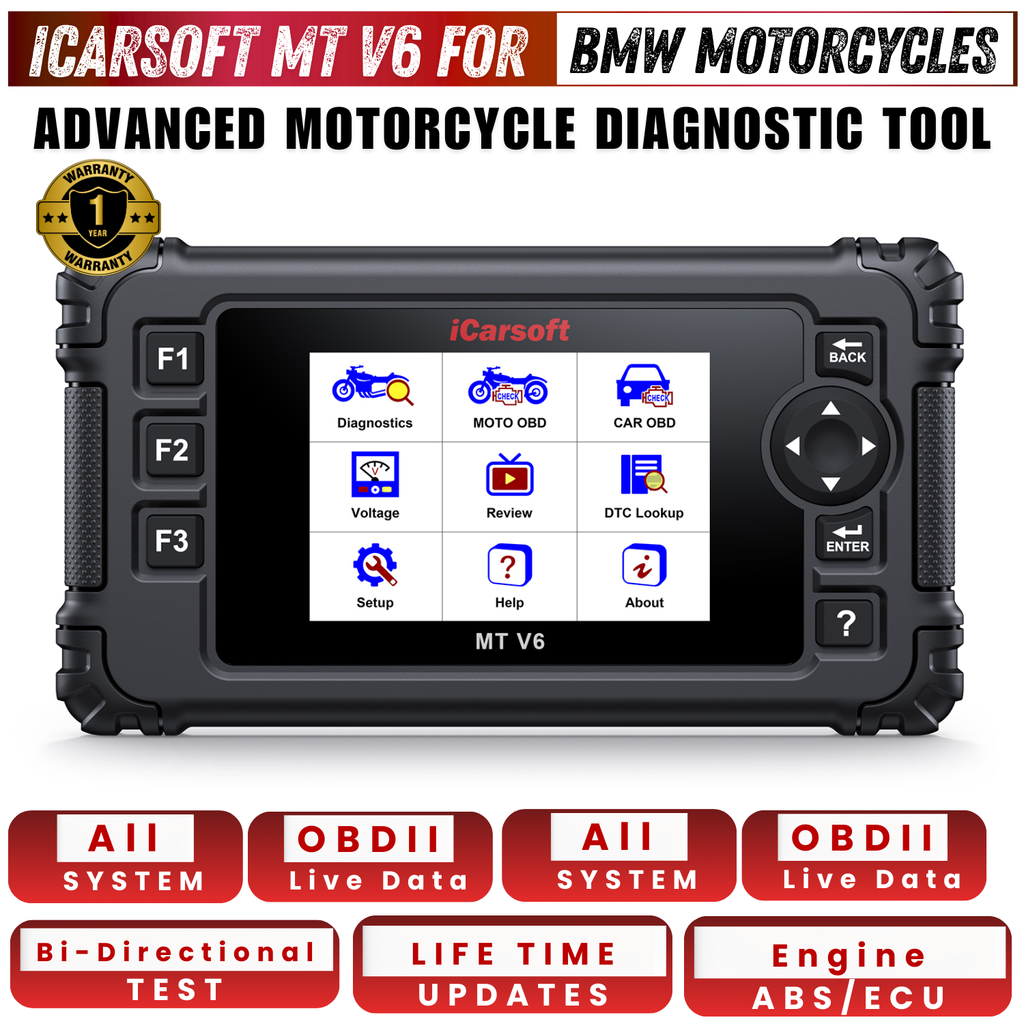 2026  iCarsoft MT V6 BMW Motorcycle Diagnostic Tool OBD2 Scanner MT01 MT10 Cable