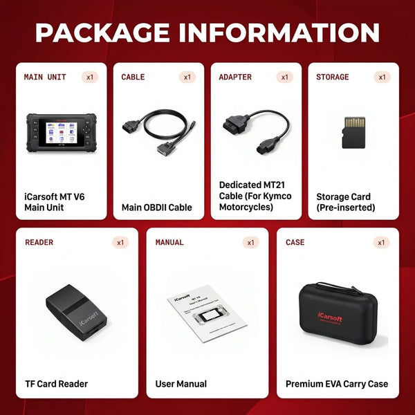 iCarsoft MT V6 Kymco Motorcycle Full System Scanner Engine ABS and Service Tools