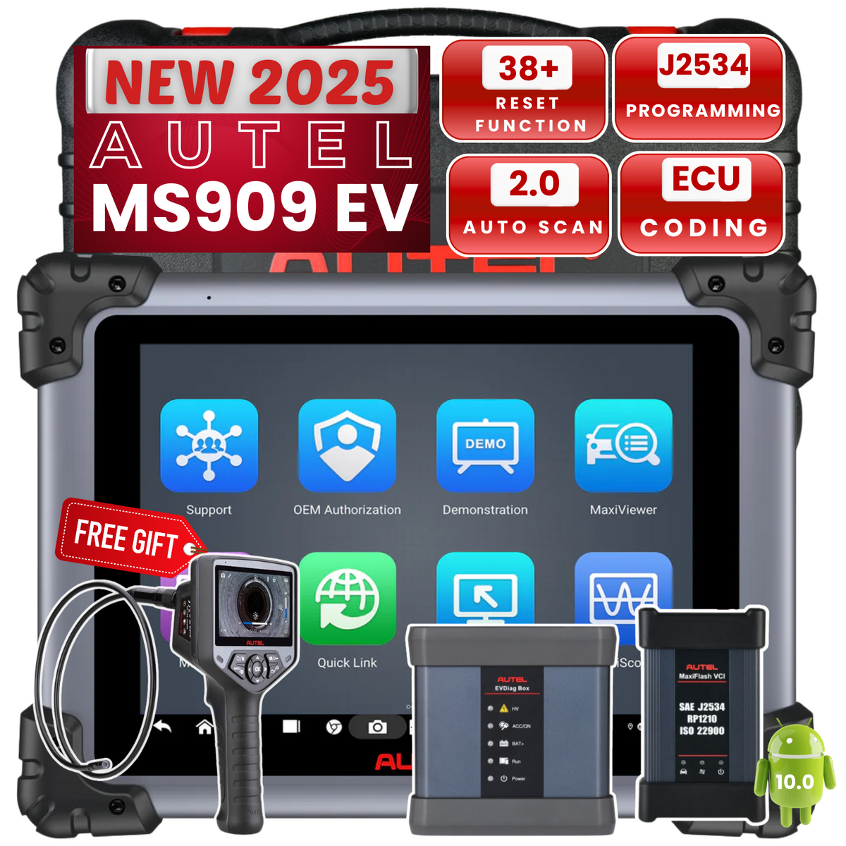 2026 Autel MaxiSYS MS909EV EV Diagnostic Scanner w/ EVDiag Box, ECU Coding, 40+ Services