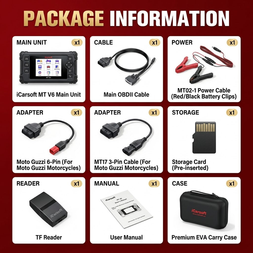 iCarsoft MT V6 Moto Guzzi OBD2 Diagnostic Scanner ECU ABS Bleed