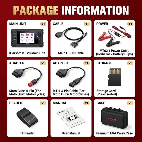 iCarsoft MT V6 Moto Guzzi OBD2 Diagnostic Scanner ECU ABS Bleed