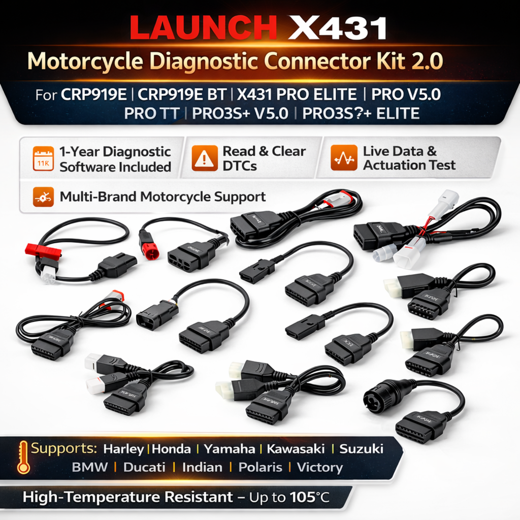 LAUNCH X431 Motorcycle Diagnostic Connector Kit 2.0 with 1 Year Software