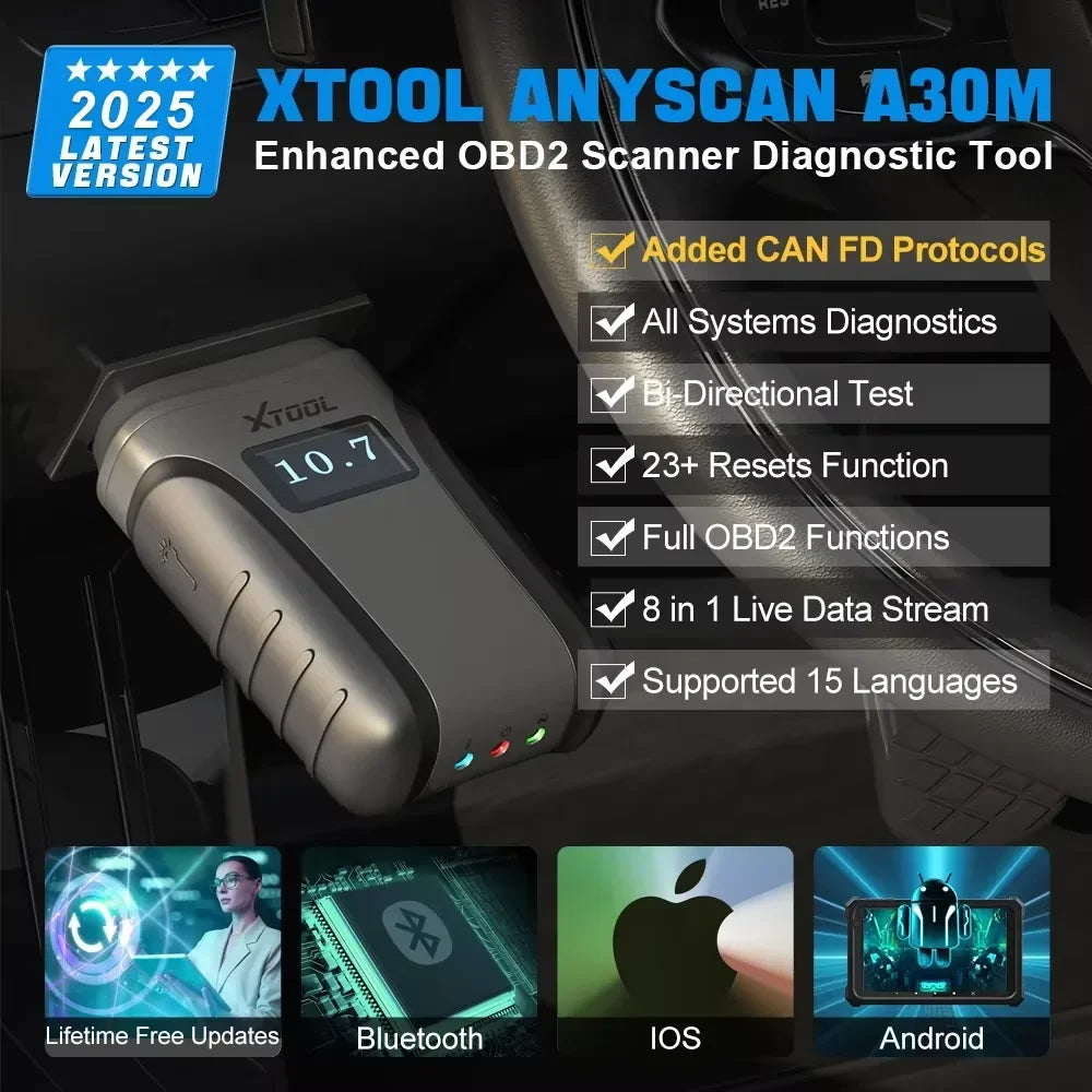 XTOOL A30M bluetooth OBD2 Scanners For Automotive Code Reader TPMS CANFD Protocol