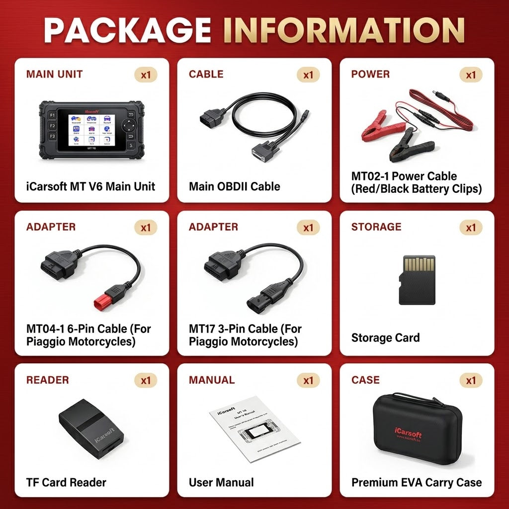 iCarsoft MT V6 Piaggio Motorcycle OBD2 Diagnostic DTC Clear ABS Bleed Live Data