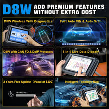 Load image into Gallery viewer, XTOOL D8W WIFI OBD2 Car Diagnostic Tools ECU Online Coding Bi-directional Control Key Programming 38 Resets CAN FD DOIP