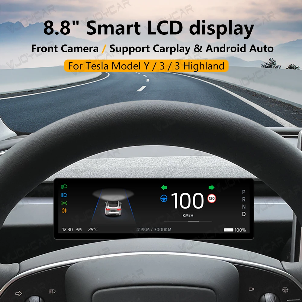 8.8 inches New Dashboard Screen For Tesla Model 3 Y Support Wireless Carplay & Android Auto Blind Spot Monitor Optional Camera Main image