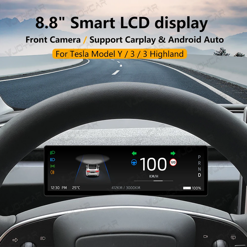 8.8 inches New Dashboard Screen For Tesla Model 3 Y Support Wireless Carplay & Android Auto Blind Spot Monitor Optional Camera