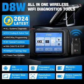 XTOOL D8W WIFI OBD2 Car Diagnostic Tools ECU Online Coding Bi-directional Control Key Programming 38 Resets CAN FD DOIP