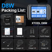 Load image into Gallery viewer, XTOOL D8W WIFI OBD2 Car Diagnostic Tools ECU Online Coding Bi-directional Control Key Programming 38 Resets CAN FD DOIP