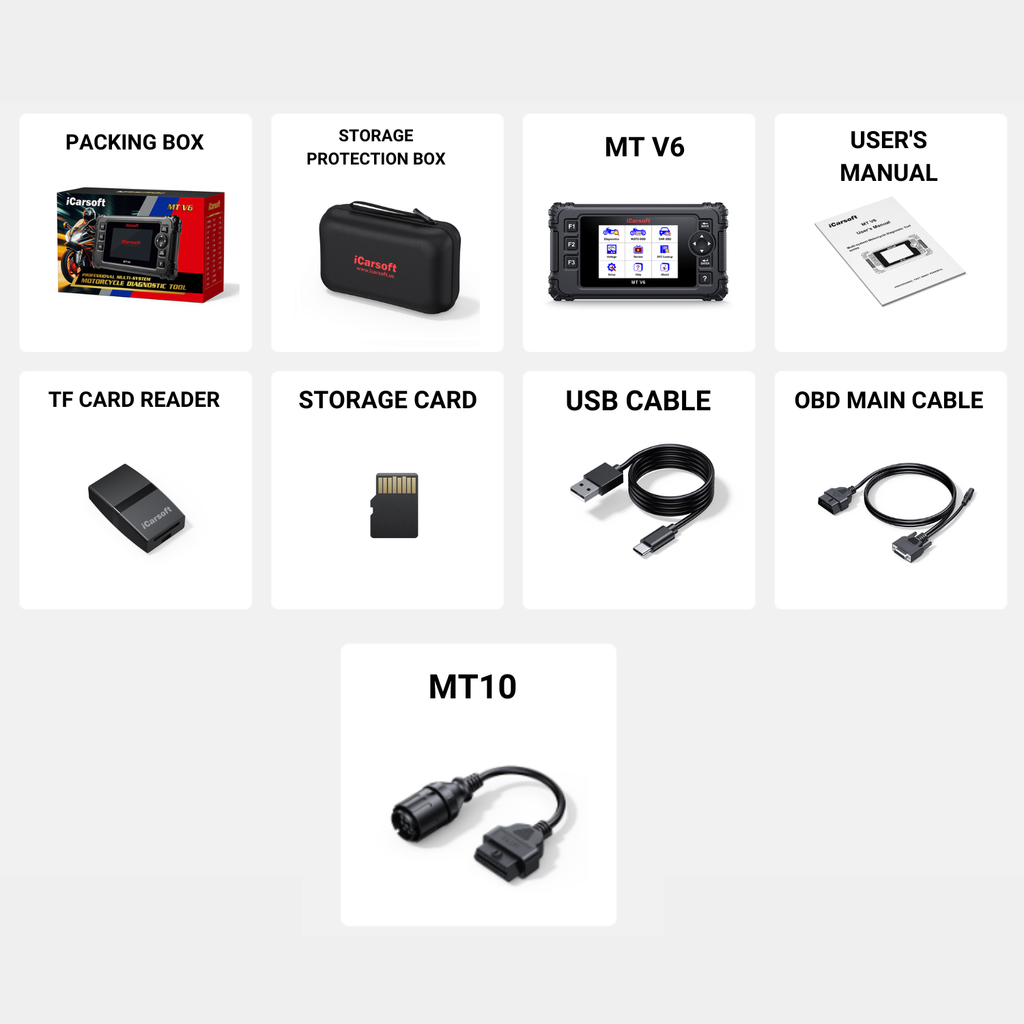 2026  iCarsoft MT V6 BMW Motorcycle Diagnostic Tool OBD2 Scanner MT01 MT10 Cable