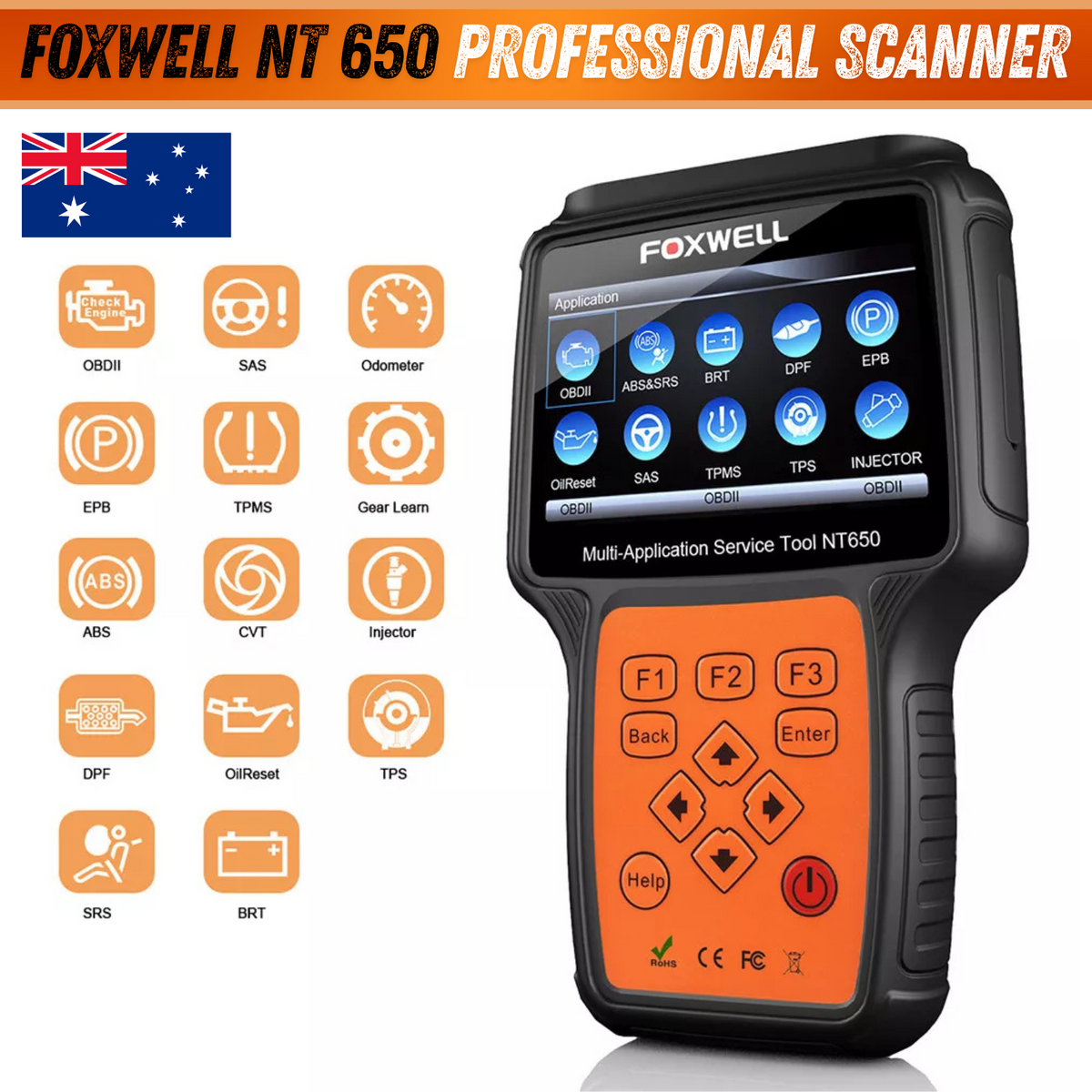 FOXWELL NT650 OBD2 Diagnostic Scanner SAS EPB DPF Injector Oil Reset Scan Tool