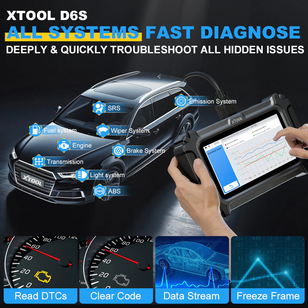 XTOOL D6S Car Diagnostic Tools All System Automotive Scanner For All Car 30+ Services Lifetime Free Update Built-in CANFD FCA