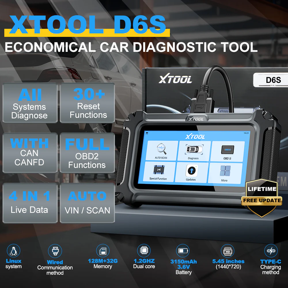 XTOOL D6S Car Diagnostic Tools All System Automotive Scanner For All Car 30+ Services Lifetime Free Update Built-in CANFD FCA