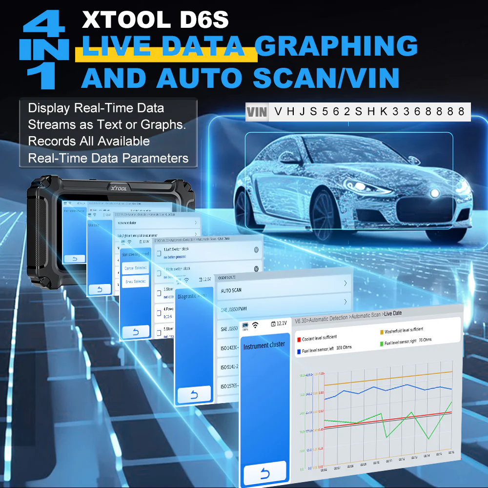 XTOOL D6S Car Diagnostic Tools All System Automotive Scanner For All Car 30+ Services Lifetime Free Update Built-in CANFD FCA