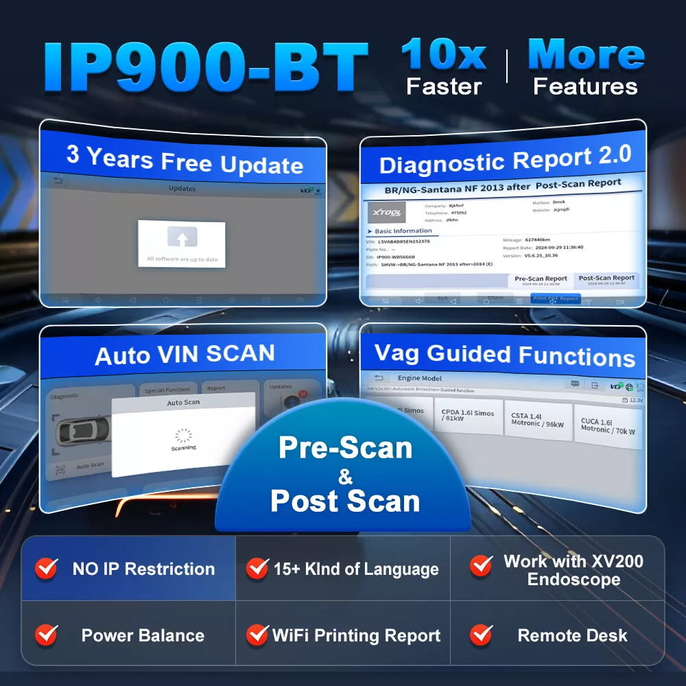XTOOL IP900BT Auto Bidirectional Diagnostic Scanner ECU Coding Key Programming