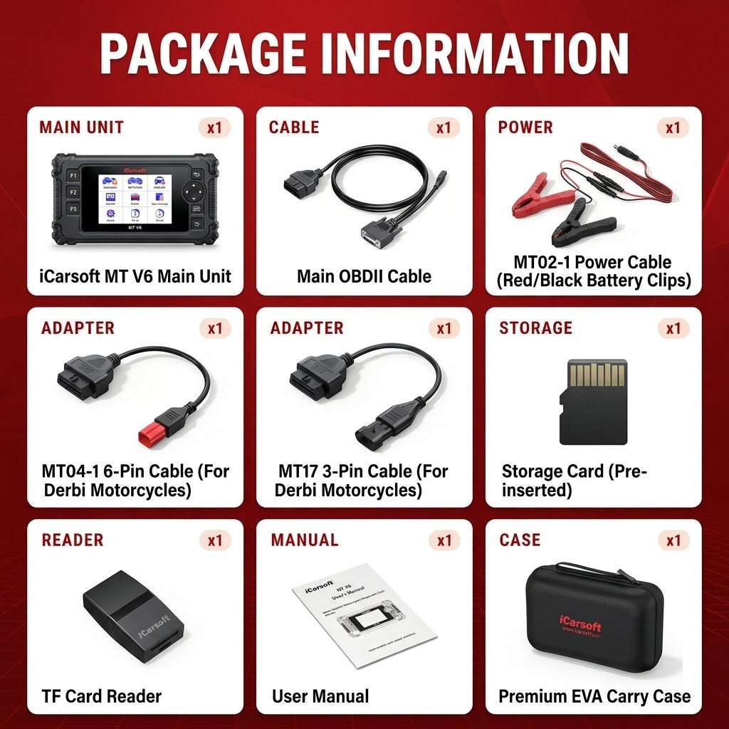 iCarsoft MT V6 for Derbi Full System Reset ABS Bleed Engine Throttle Live Data