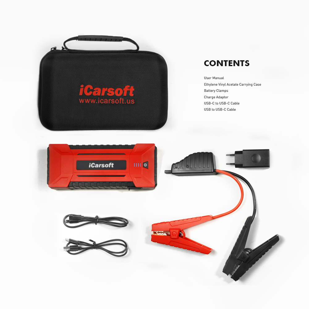 iCarsoft JS V10 12V Car Jump Starter 1200A Power Bank LED Light USB-C Charger