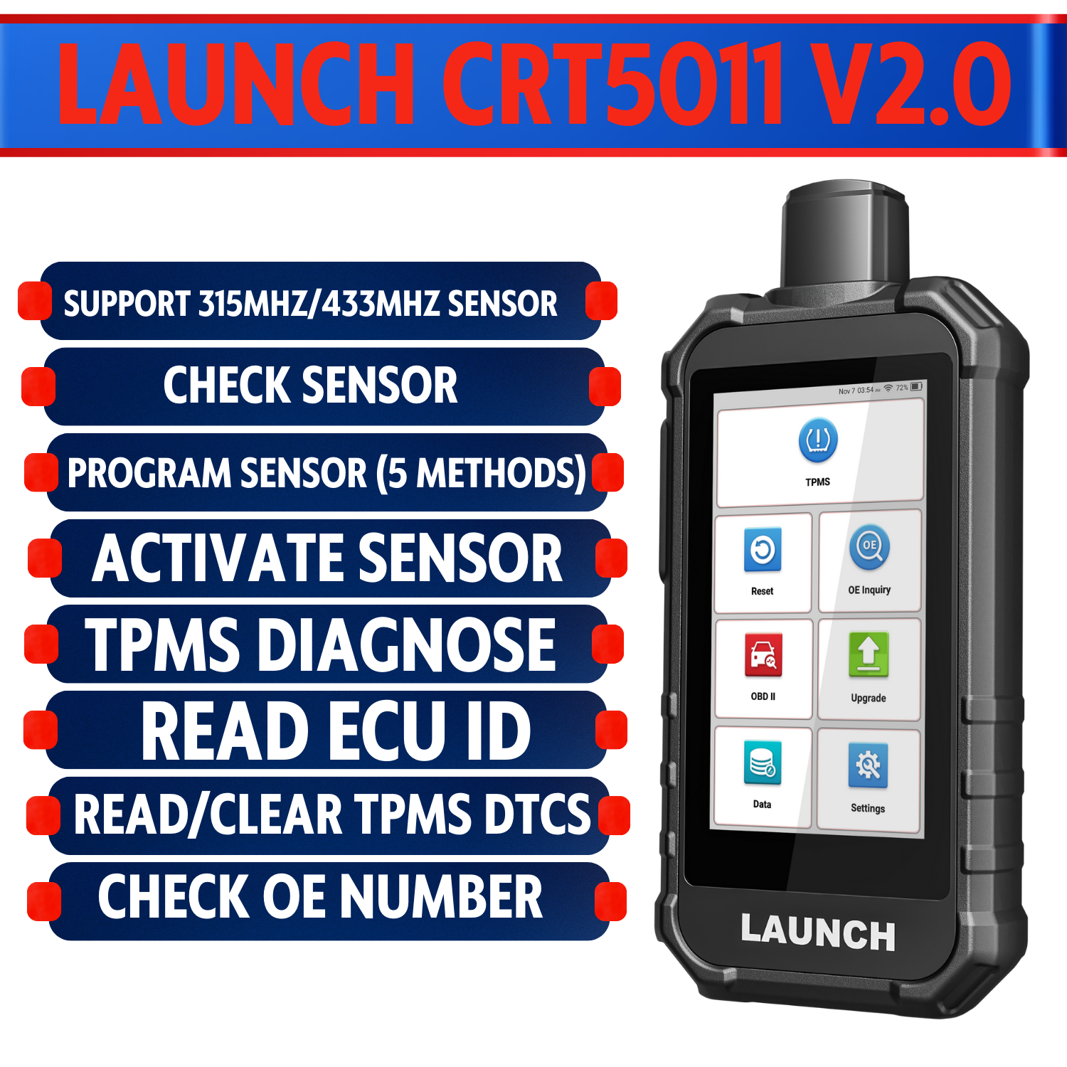 Launch Creader TPMS 5011 V2 Android TPMS OBD2 Scanner Diagnostic Tool 315 433MHz Secondary image