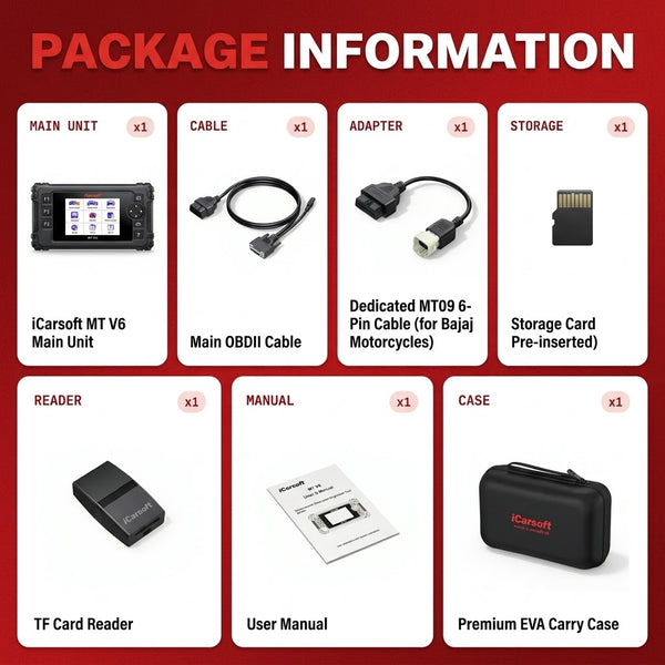 iCarsoft MT V6 2026 Bajaj Motorcycle Diagnostic Tool Full System OBD2 Scanner