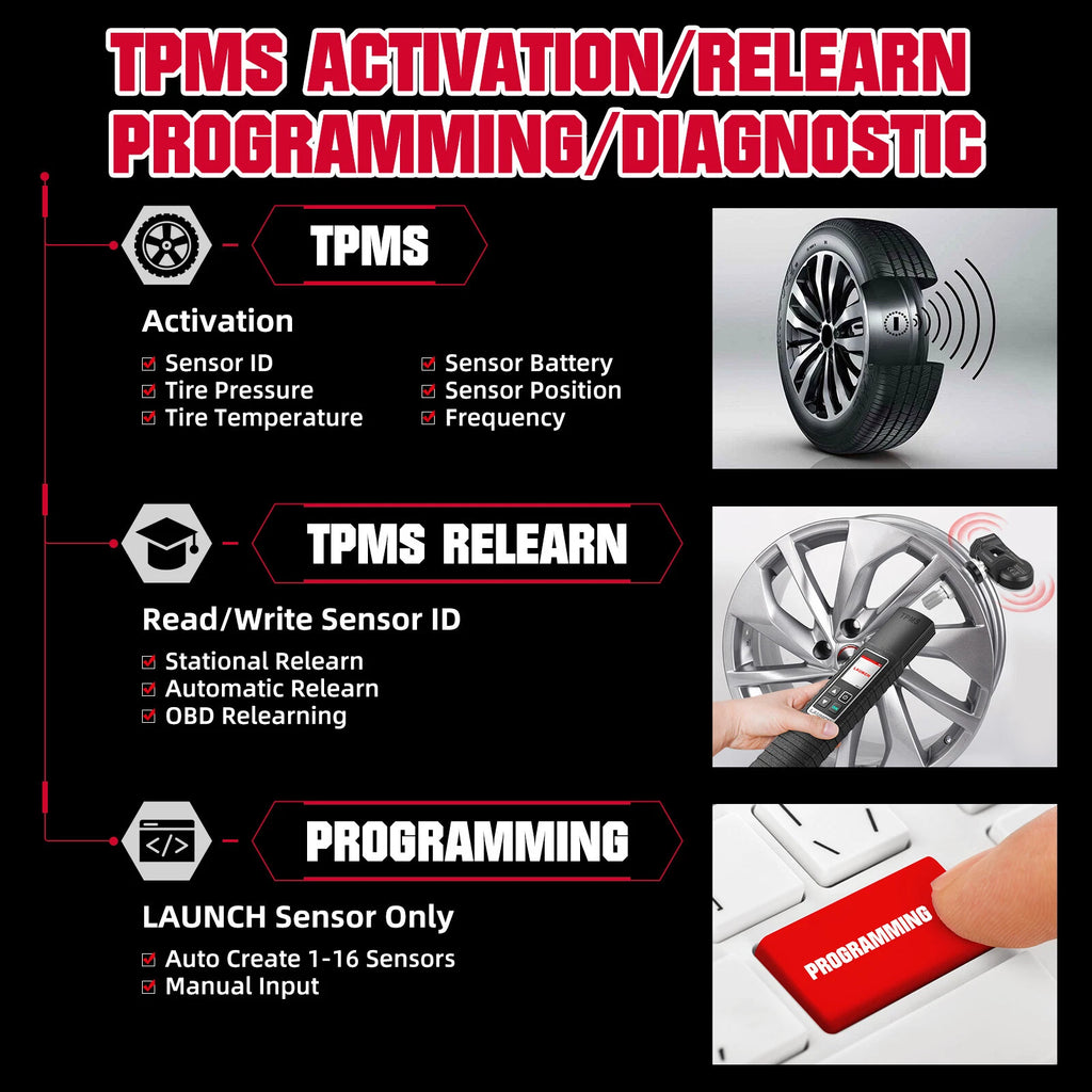 LAUNCH X431 TSGUN TPMS Tools Obd2 Scanner Car Tire Pressure Inspection Tool TPMS