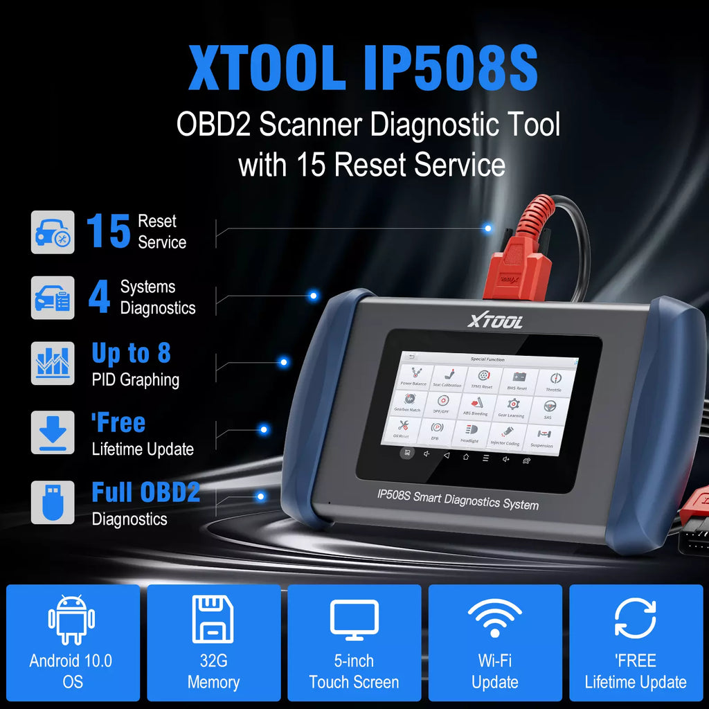 XTOOL InPlus IP508S OBD2 Scanner for ABS SRS Engine Transmission 9 Services Car