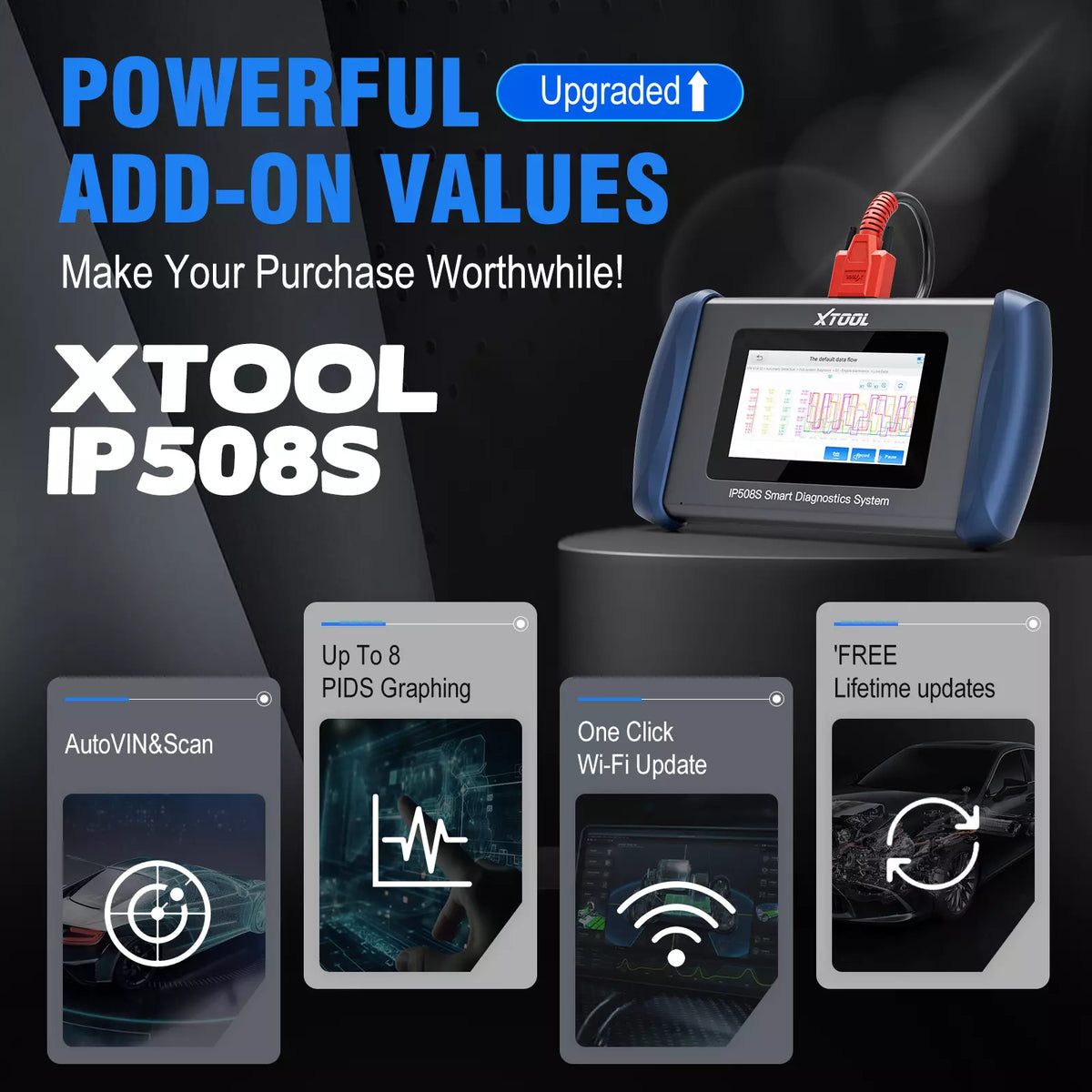 XTOOL InPlus IP508S OBD2 Scanner for ABS SRS Engine Transmission 9 Services Car