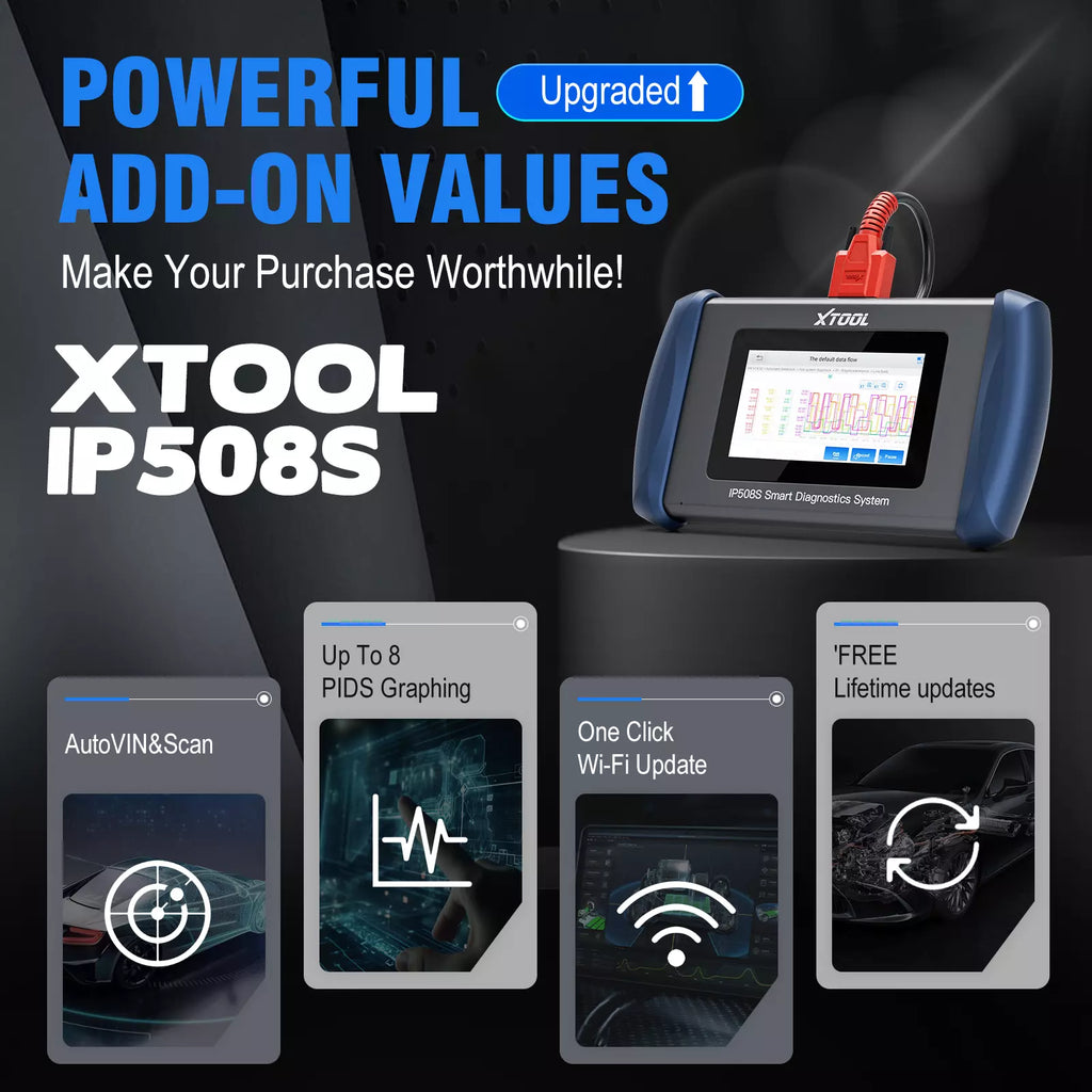 XTOOL InPlus IP508S OBD2 Scanner for ABS SRS Engine Transmission 9 Services Car
