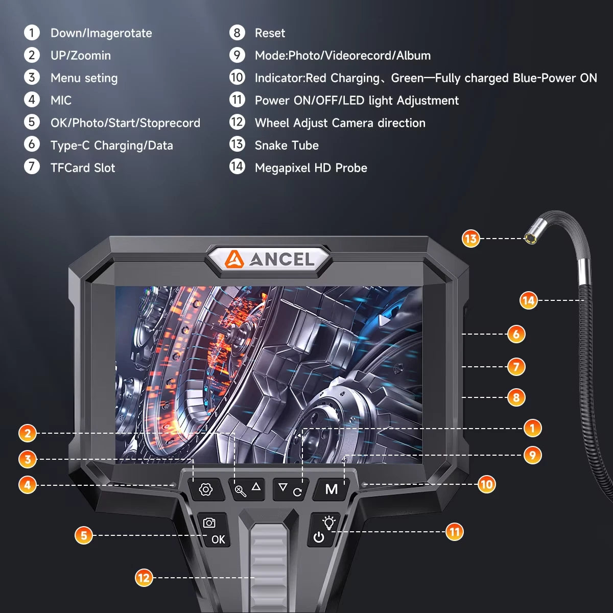 ANCEL AN301 Automotive Endoscope Camera IP67 Waterproof 2 Way Steering Borescope Secondary image