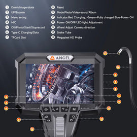 ANCEL AN301 Automotive Endoscope Camera IP67 Waterproof 2 Way Steering Borescope