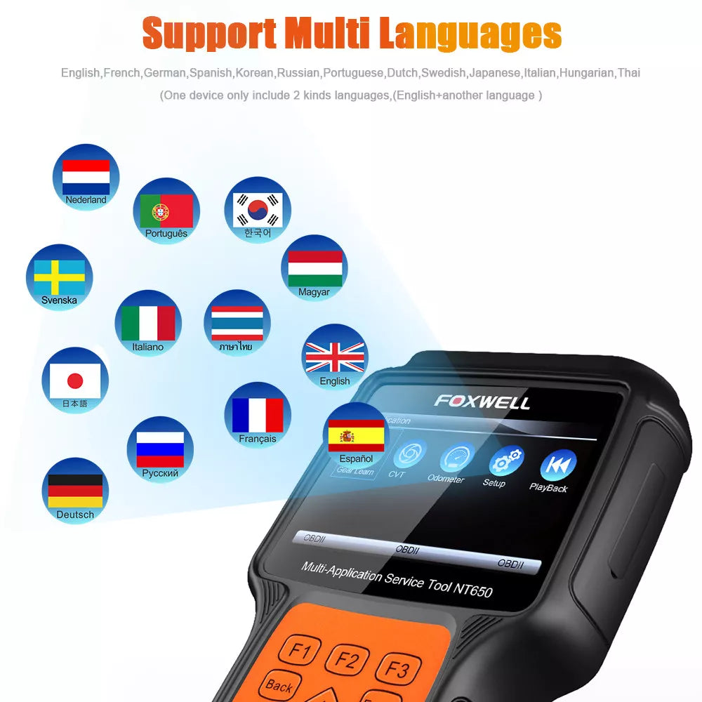 FOXWELL NT650 OBD2 Diagnostic Scanner SAS EPB DPF Injector Oil Reset Scan Tool