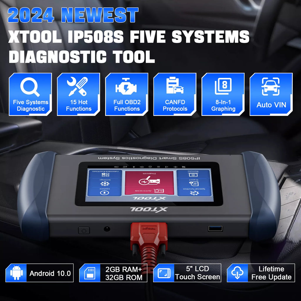XTOOL InPlus IP508S OBD2 Scanner for ABS SRS Engine Transmission 9 Services Car