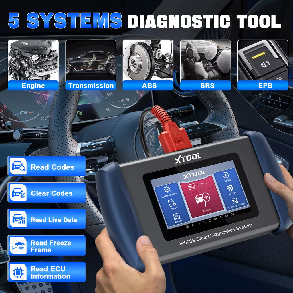 XTOOL InPlus IP508S OBD2 Scanner for ABS SRS Engine Transmission 9 Services Car