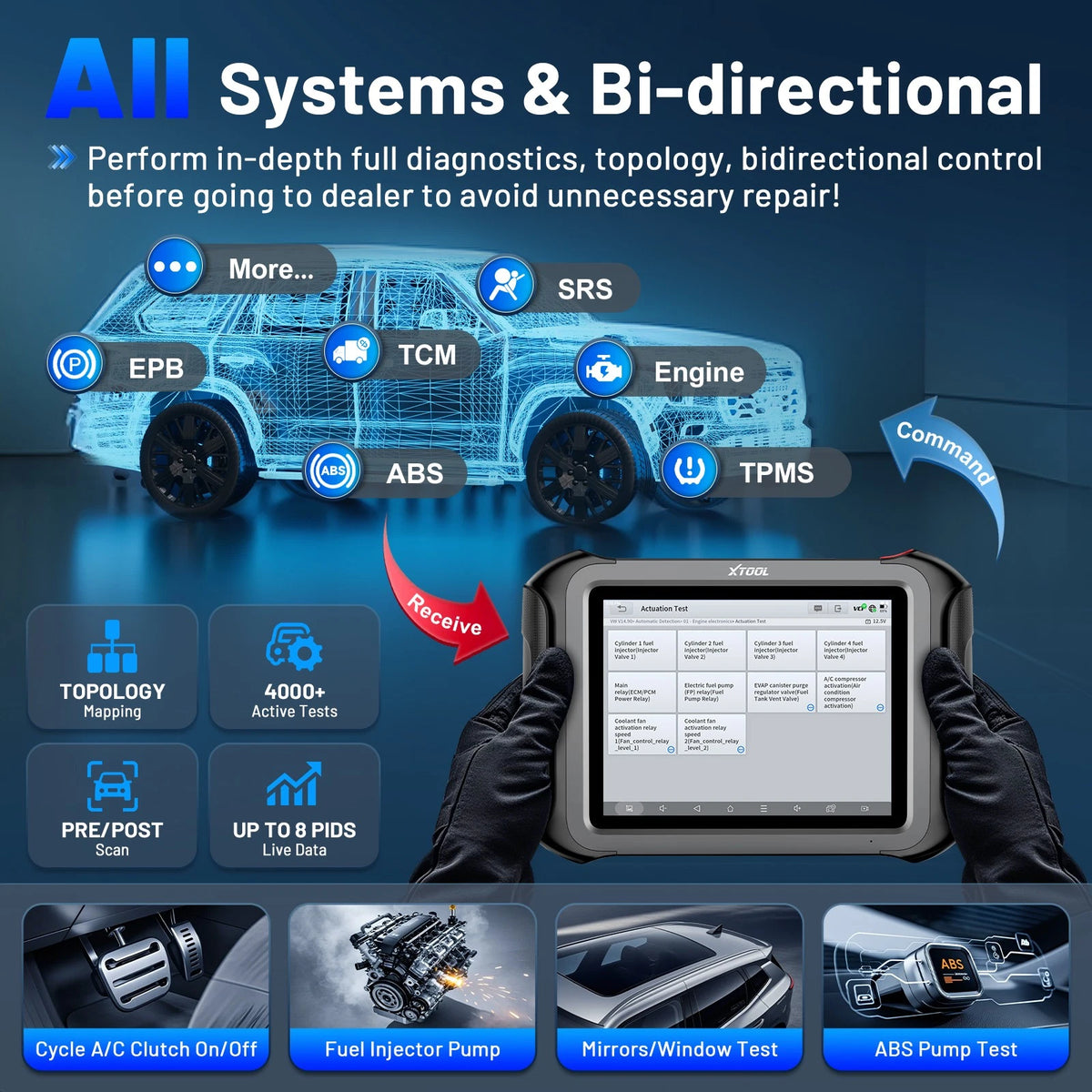 XTOOL D9 MAX Bluetooth Car Diagnostic Full System Scanner OE Level ECU Coding