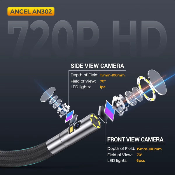 ANCEL AN302 Dual Lens Industrial Endoscope Camera 4 3 Inch Automotive Inspection