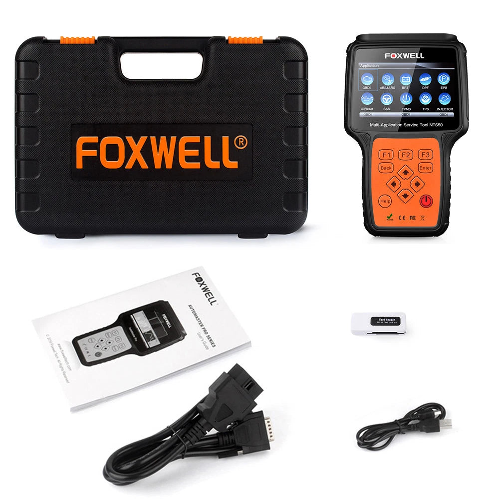 FOXWELL NT650 OBD2 Diagnostic Scanner SAS EPB DPF Injector Oil Reset Scan Tool