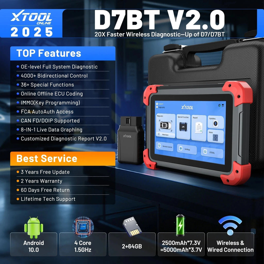 XTOOL D7 BT Bluetooth Diagnostic Scanner ECU Coding Bi-Directional CAN FD DoIP