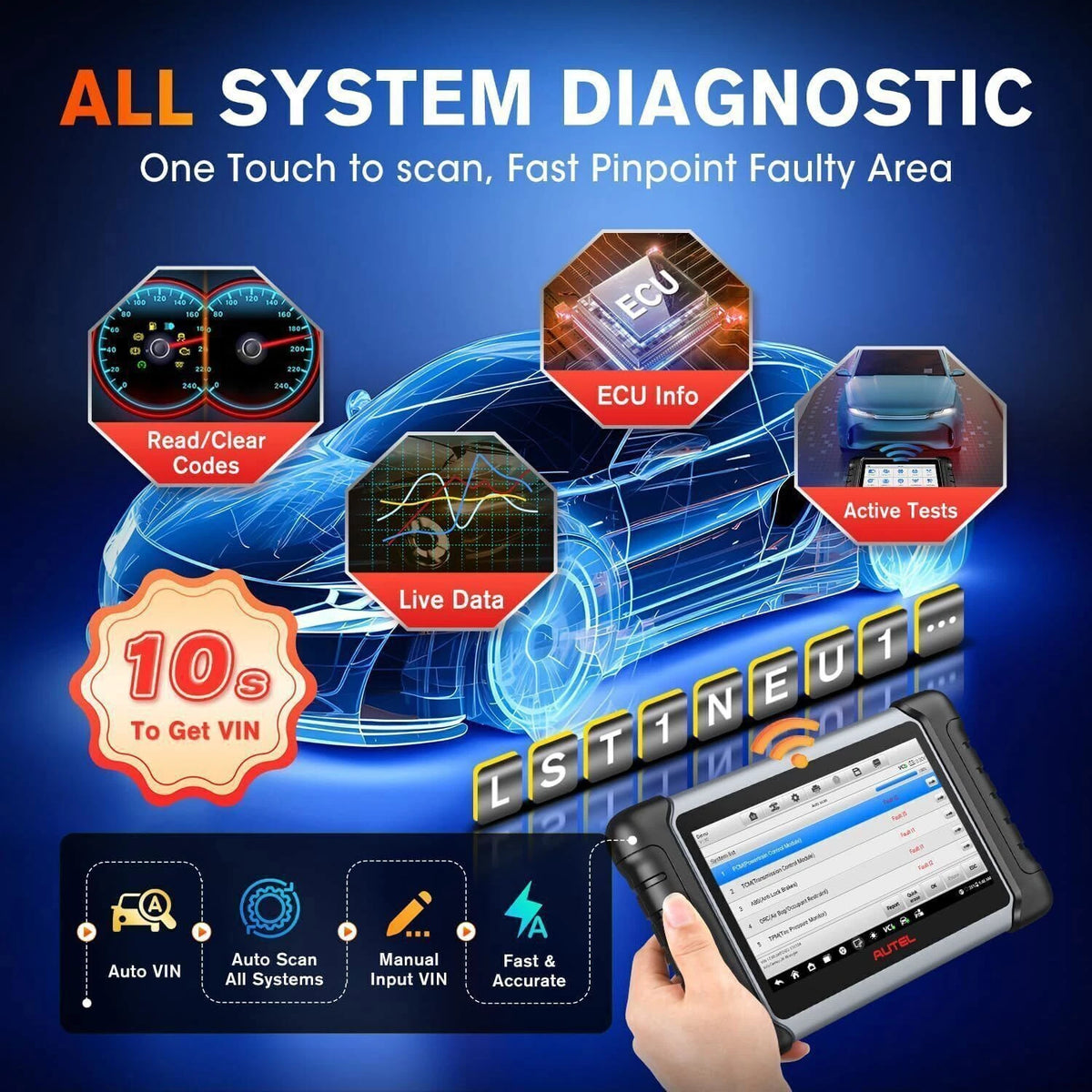 Autel MaxiCOM MK808KBT PRO OBD2 Scanner Automotivo Car Diagnostic Scan Tool MK808K-BT OBD 2 Code Reader Key Coding Active Test