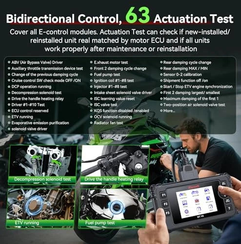 iCarsoft MT V6 Kawasaki ECU Error Clear ABS Bleed Bidirectional Actuation Tests