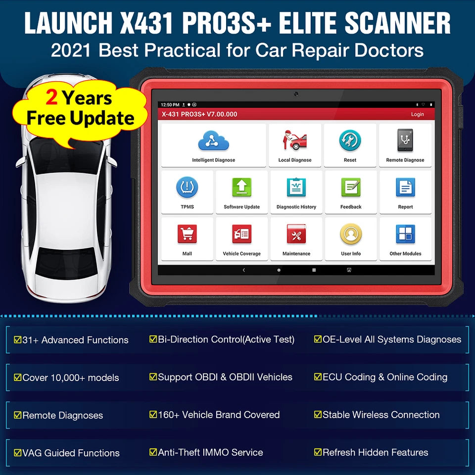 Launch X431 Pro3S V2 Full System Diagnostic Scan Tool Bidirectional 50 Services