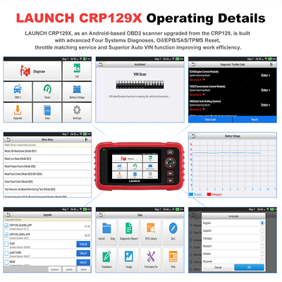 LAUNCH X431 CRP129X OBD2 Scanner Auto Code Reader Diagnostic Tools TMPS Automotive Scanner Obd2 Diagnostic Tool Professional